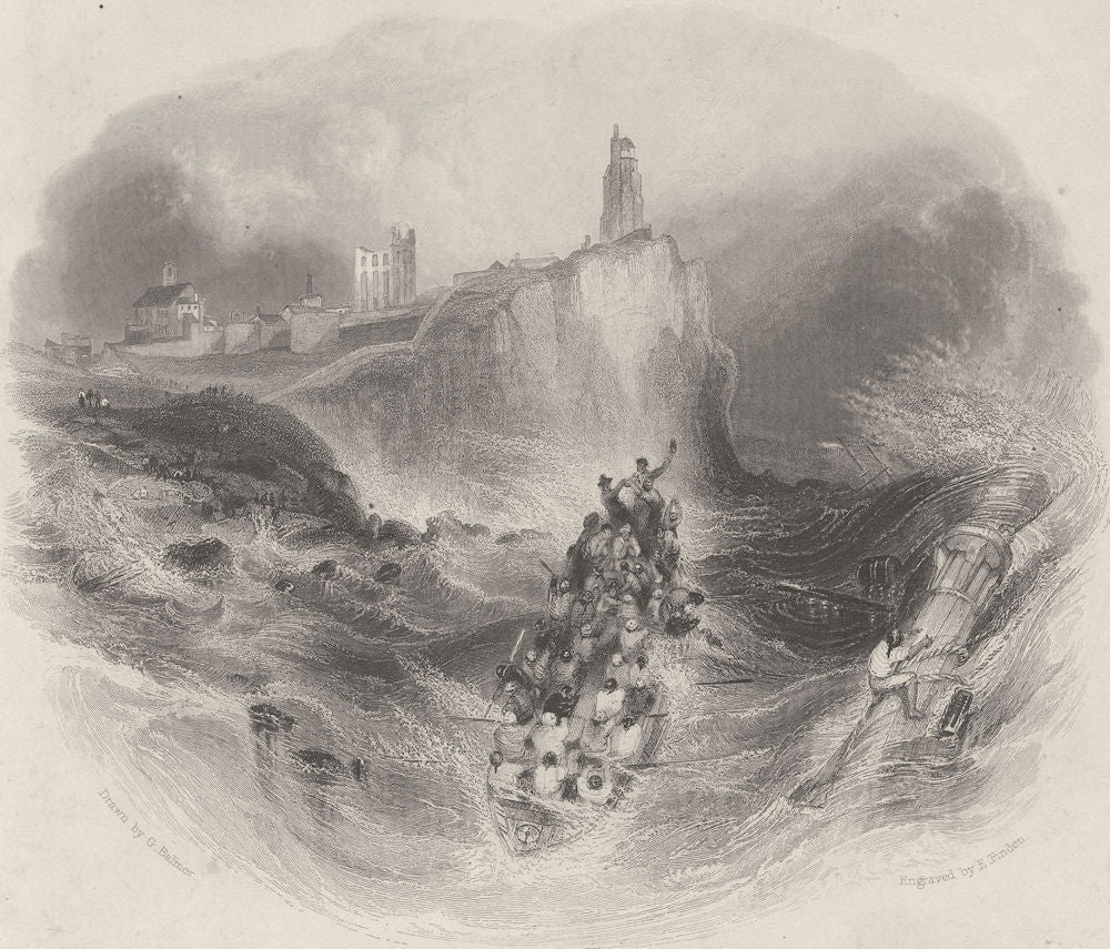TYNEMOUTH. Priory, lighthouse; Bartlett; Finden 1842 old antique print picture
